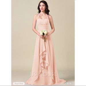 Pearl Pink Halter Top Bridesmaid Dress